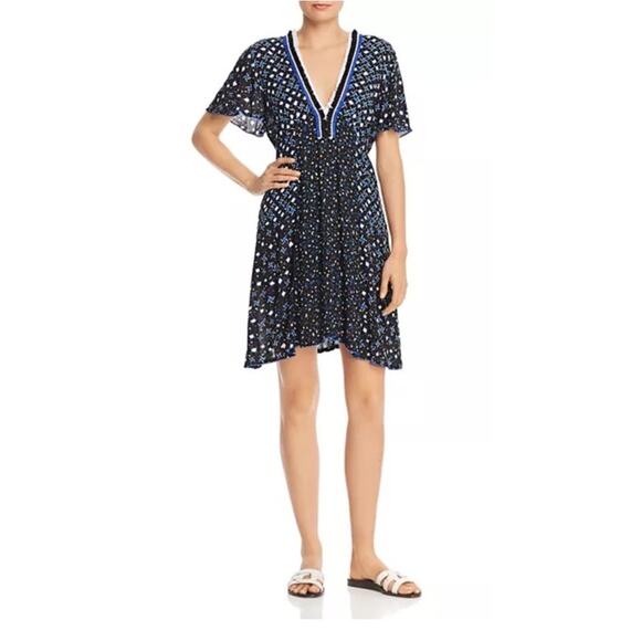 Poupette St. Barth V-neckline Short Sleeve Sasha Mini Dress Blue Size‎ Small - Picture 1 of 9